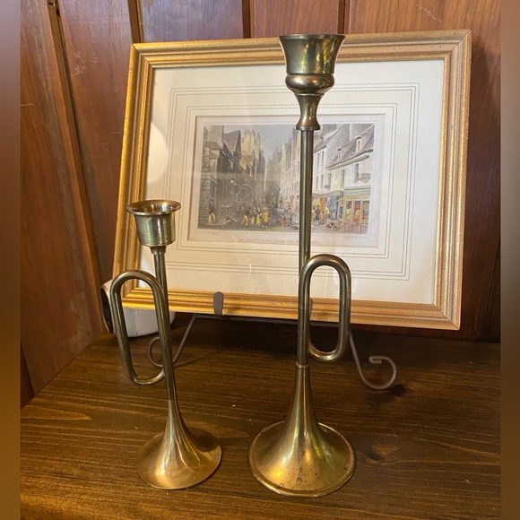 Vintage Accents Vintage Brass Bugle Horn Candle Holders Poshmark